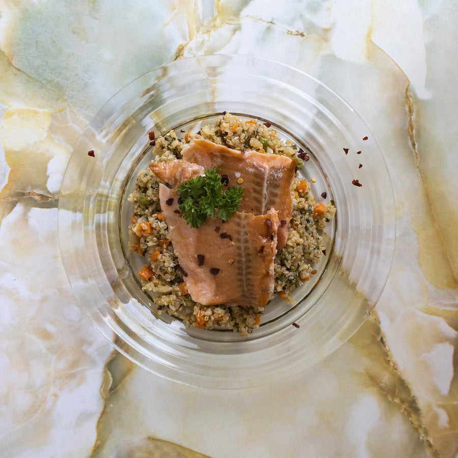 Hot Smoked Honey Salmon with Lime & Chilli Super Greens & Quinoa